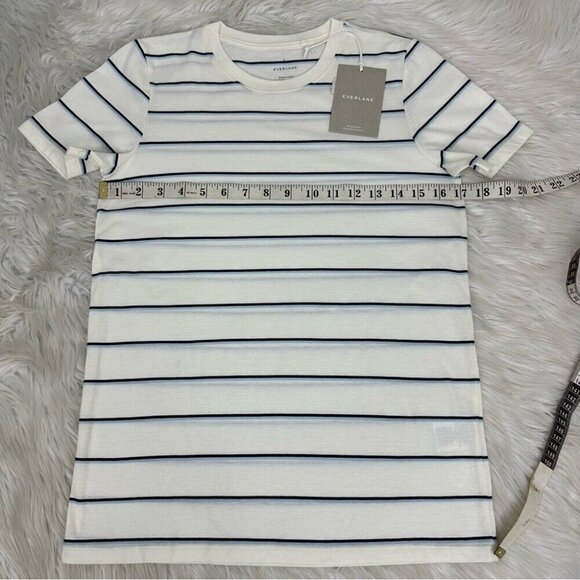 Everlane Women's NWT White Blue Striped The Organic Cotton Crew Neck Tee S/C34 - Picture 12 of 13